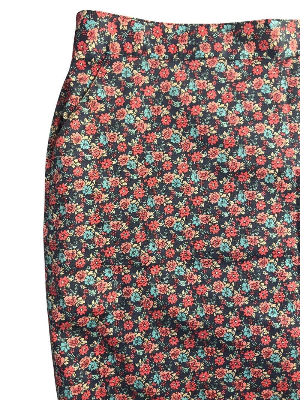 Ditsy Floral Pencil Skirt Navy Coral Teal Print Brooks Brothers Black